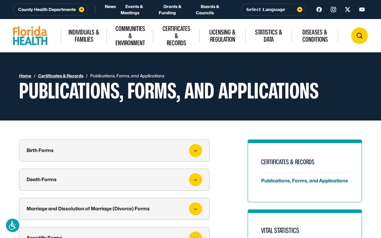 Key West residents directory Florida vital record forms