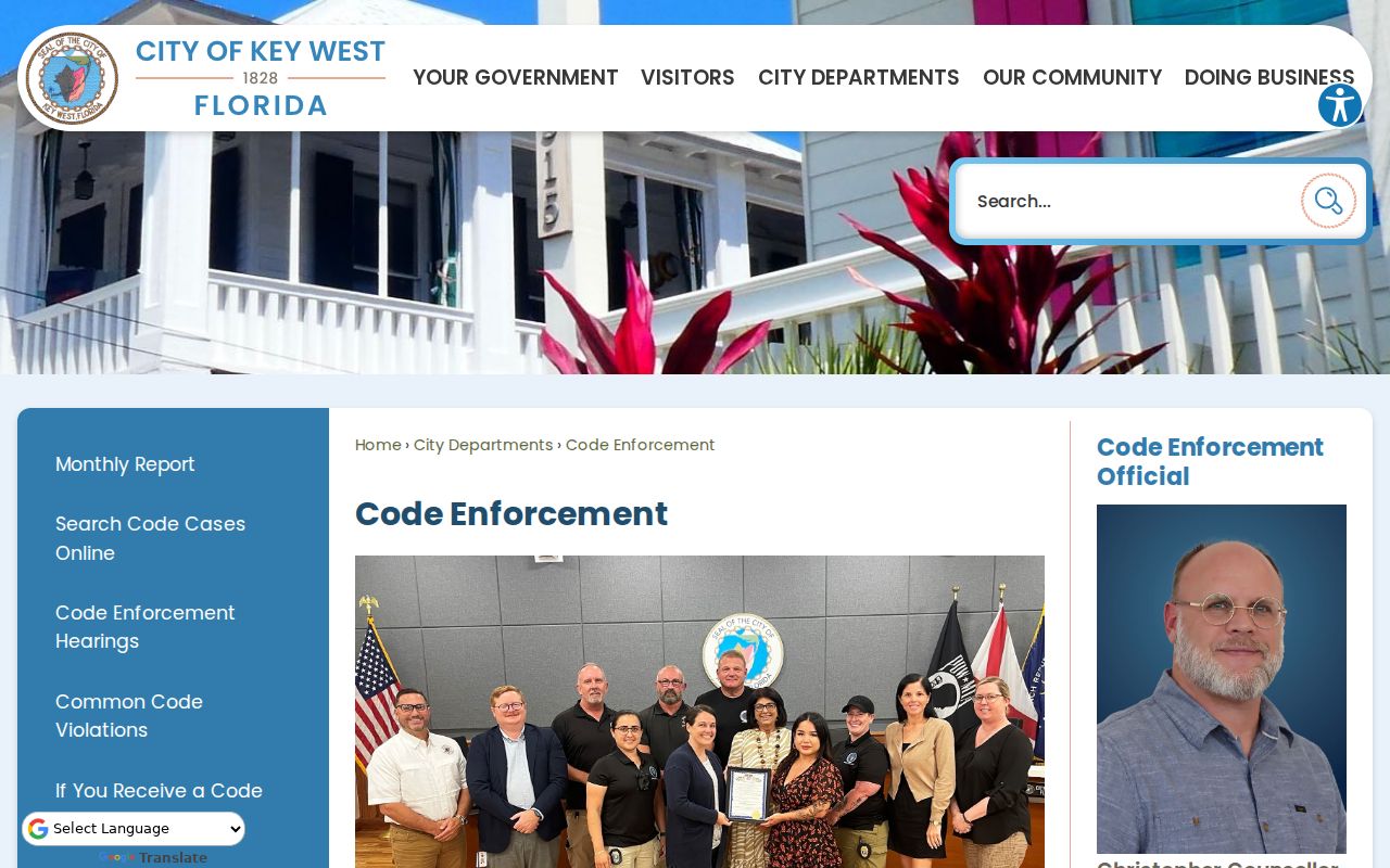 Key West Code Enforcement page used to research public address files around a block