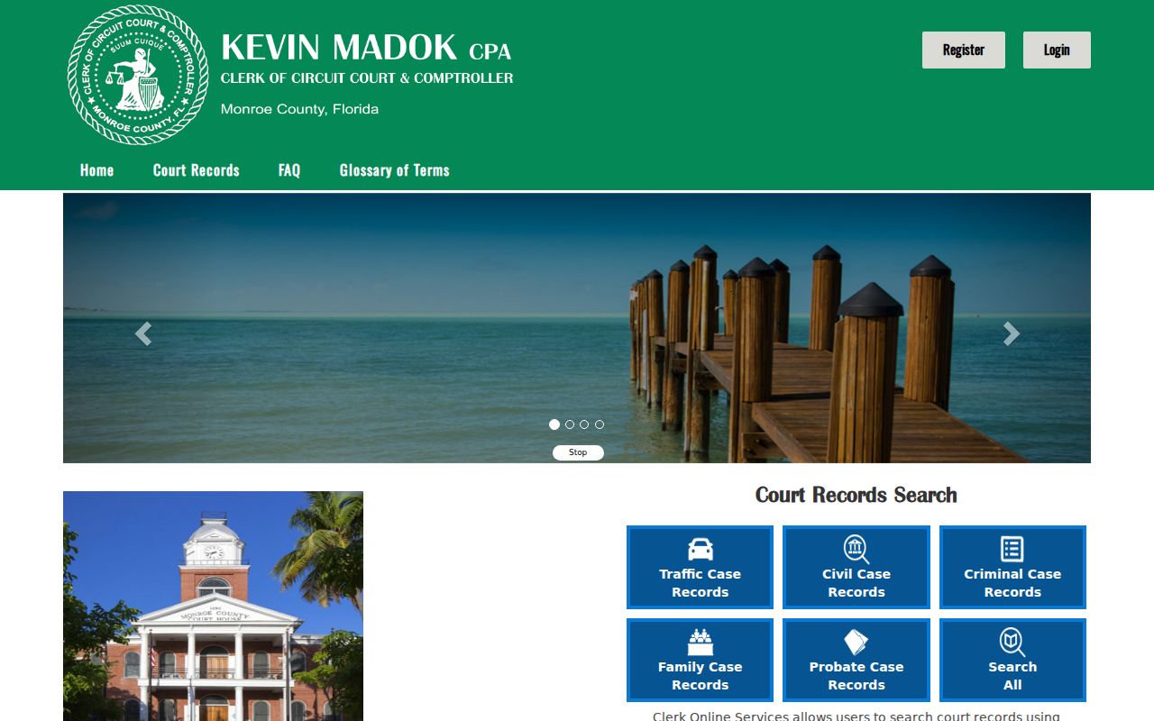 Key West resident lookup on the Monroe court records portal