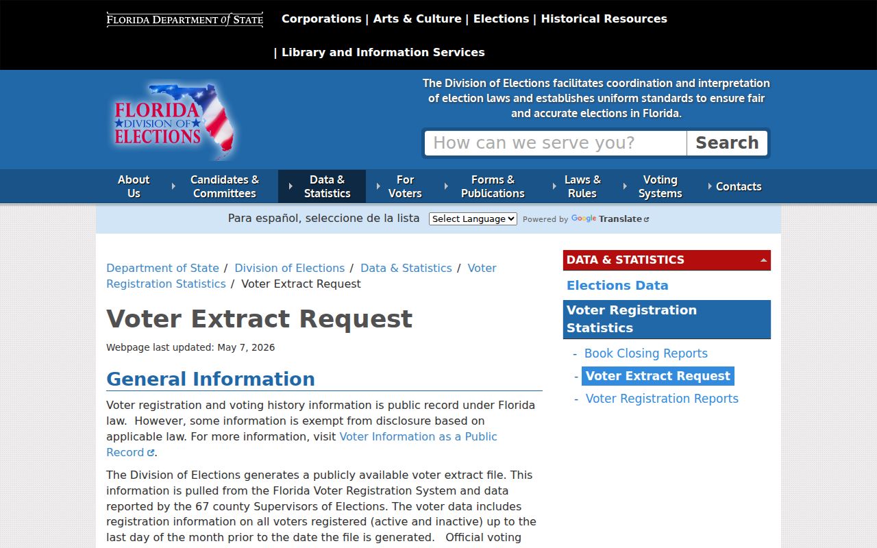 Key West street directory Florida voter extract request