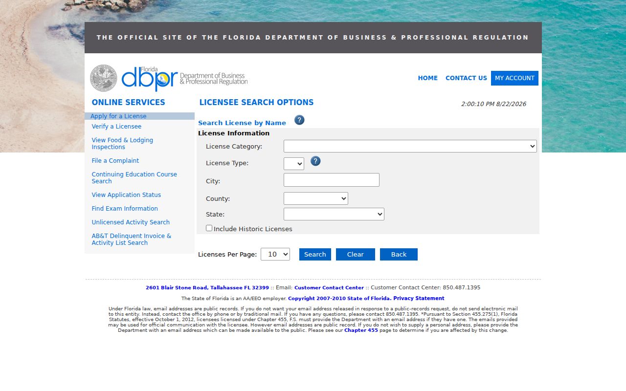 Key West ZIP code directory source for Florida license city and county search
