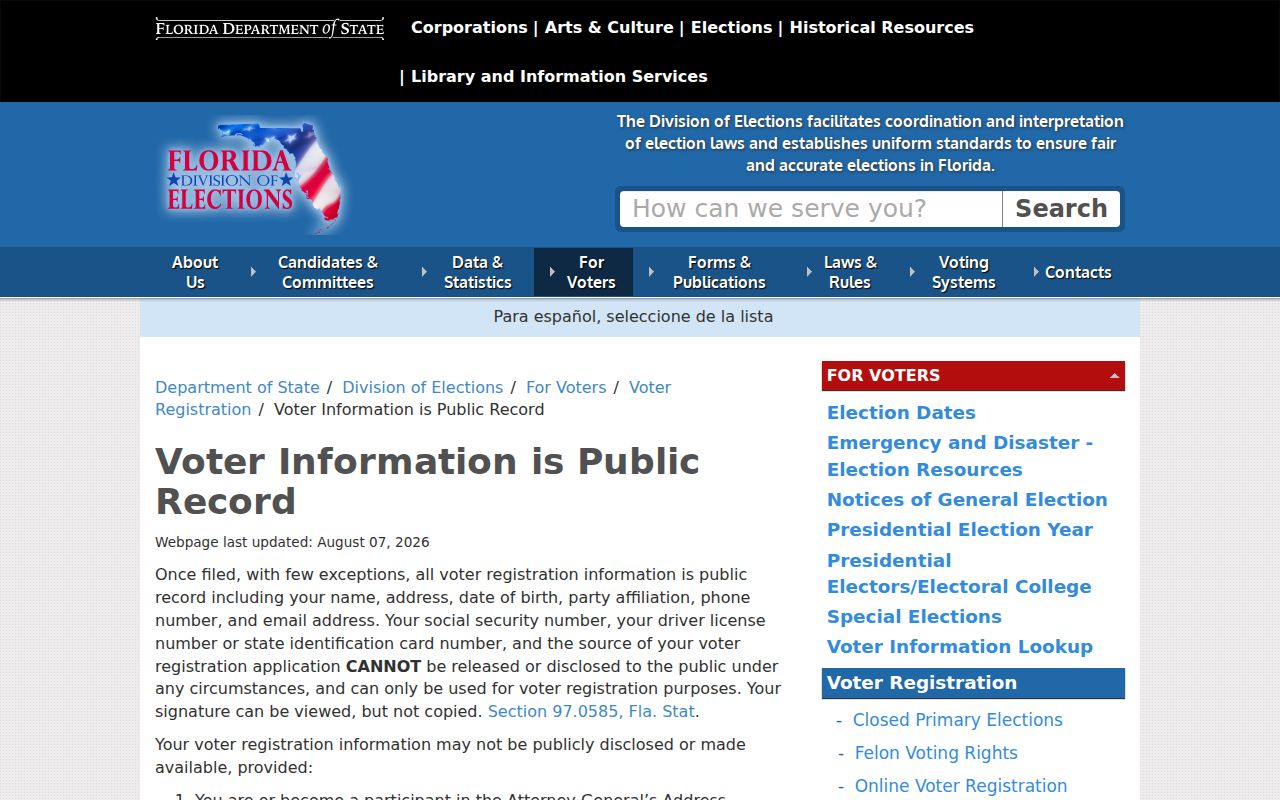 Key West ZIP code directory source for Florida public voter fields
