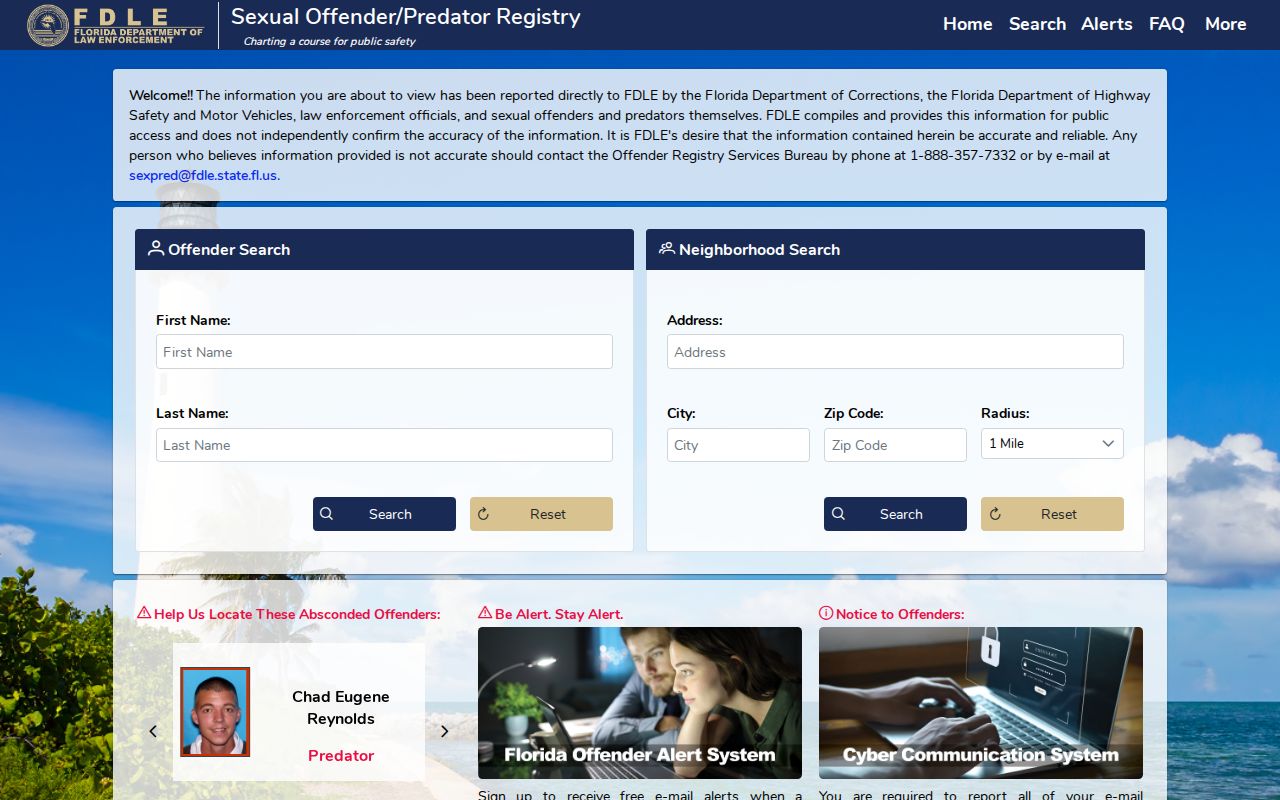Key West ZIP code directory view of FDLE neighborhood and ZIP search
