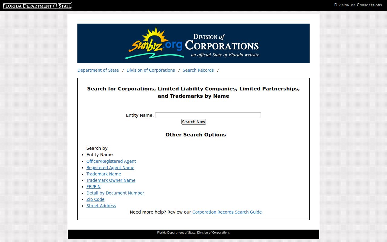 Key West ZIP code directory using the Sunbiz entity search